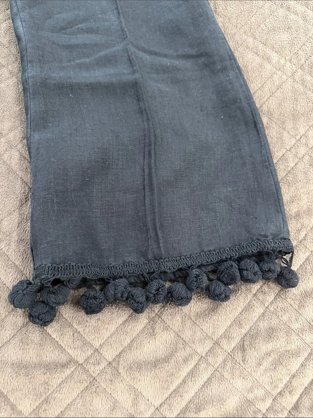 Zara Black Linen Trousers/Pants with Pom Trim size L